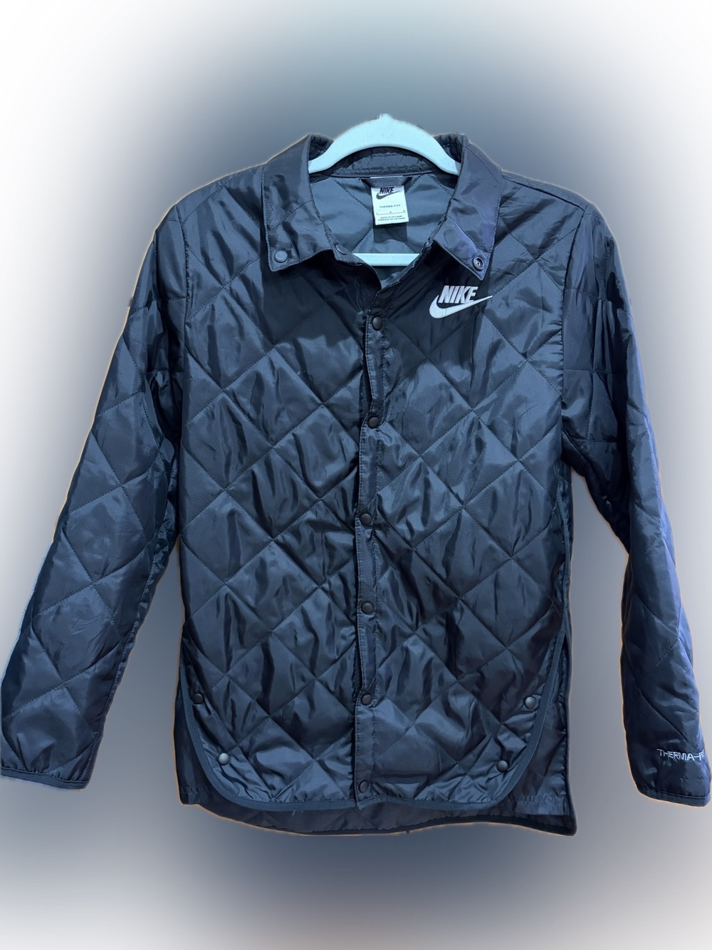 Nike Unisex Youth Black Quilted Lightweight Coach Jacket L EUC